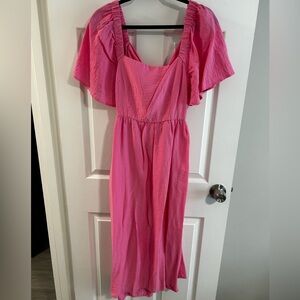 A New Day Pink Ruffle Flutter Sleeve Women's Summer Spring Midi Dress